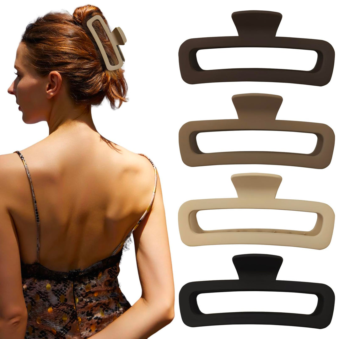 Nalodu 5 Inch Large Hair Claw Clips, No Slip Matte Square XL Hair Clips for Thick Long Curly Hair, Women's Big Rectangle Strong Clips, 4 Pack