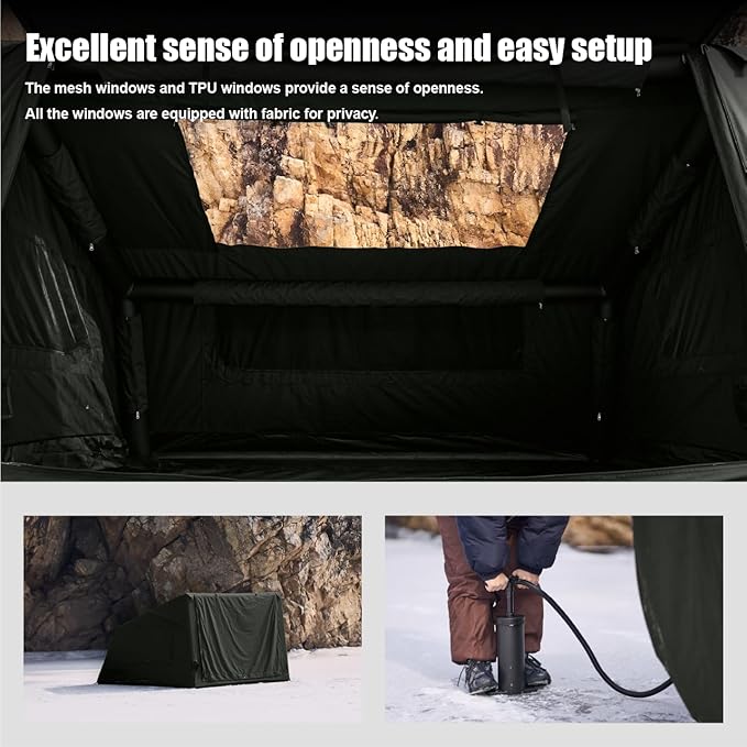 2025 Upgraded Canvas Inflatable Tents for Camping, Windproof Blow Up Air Tent with Pump,No Assembly Needed Luxury Camping Tents