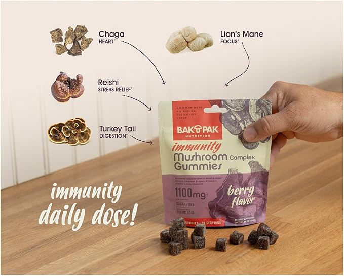Immunity Mushroom Gummies – Mushroom Supplement w/Reishi, Turkey Tail, Chaga, Lion's Mane, Elderberry, and Echinacea – for Immune Support | Berry Flavor – Sugar Free, Vegan, Gluten-Free, 60 Gummies