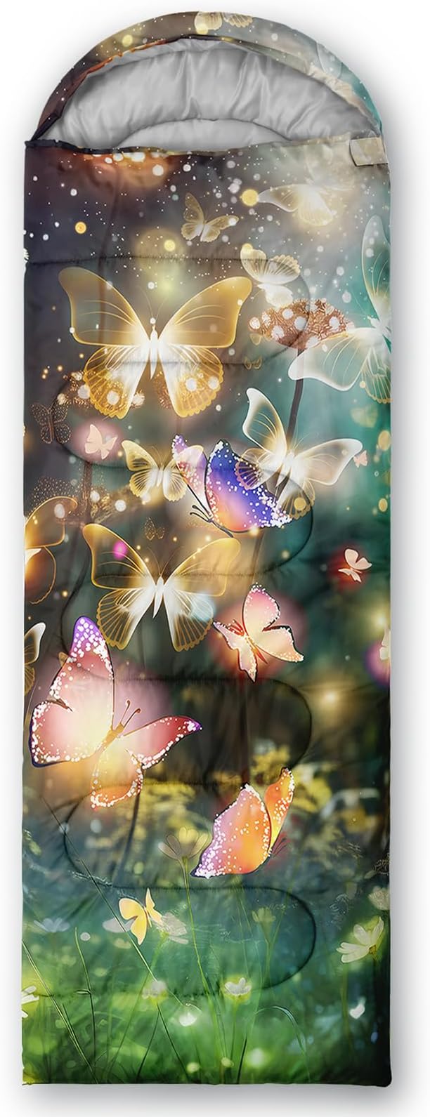 AILONEN Kids Floral Cat Camping Sleeping Bags,Lightweight & Waterproof,3 Season Warm & Cool Weather,Kawaii Kitten Sleeping Bags for Girls Adults,Travelling,Outdoors