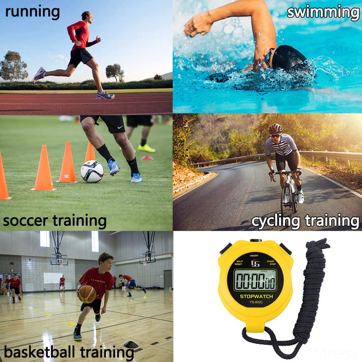 FCXJTU Simple Digital Sports Stopwatch Timer, No Bells, No Clock, No Alarm, Simple Basic Operation, Silent, ON/Off, Pure Stopwatch for Swimming Running Training Kids Coaches Referees Teachers (Black)