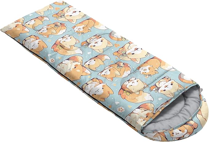 AILONEN Cartoon Fox Camping Sleeping Bag for Boys Girls Adults,Lightweight & Waterproof,3 Season Warm & Cold Weather,Portable,Kawaii Fox Printed Sleeping Bag,Traveling,Camping,Hiking