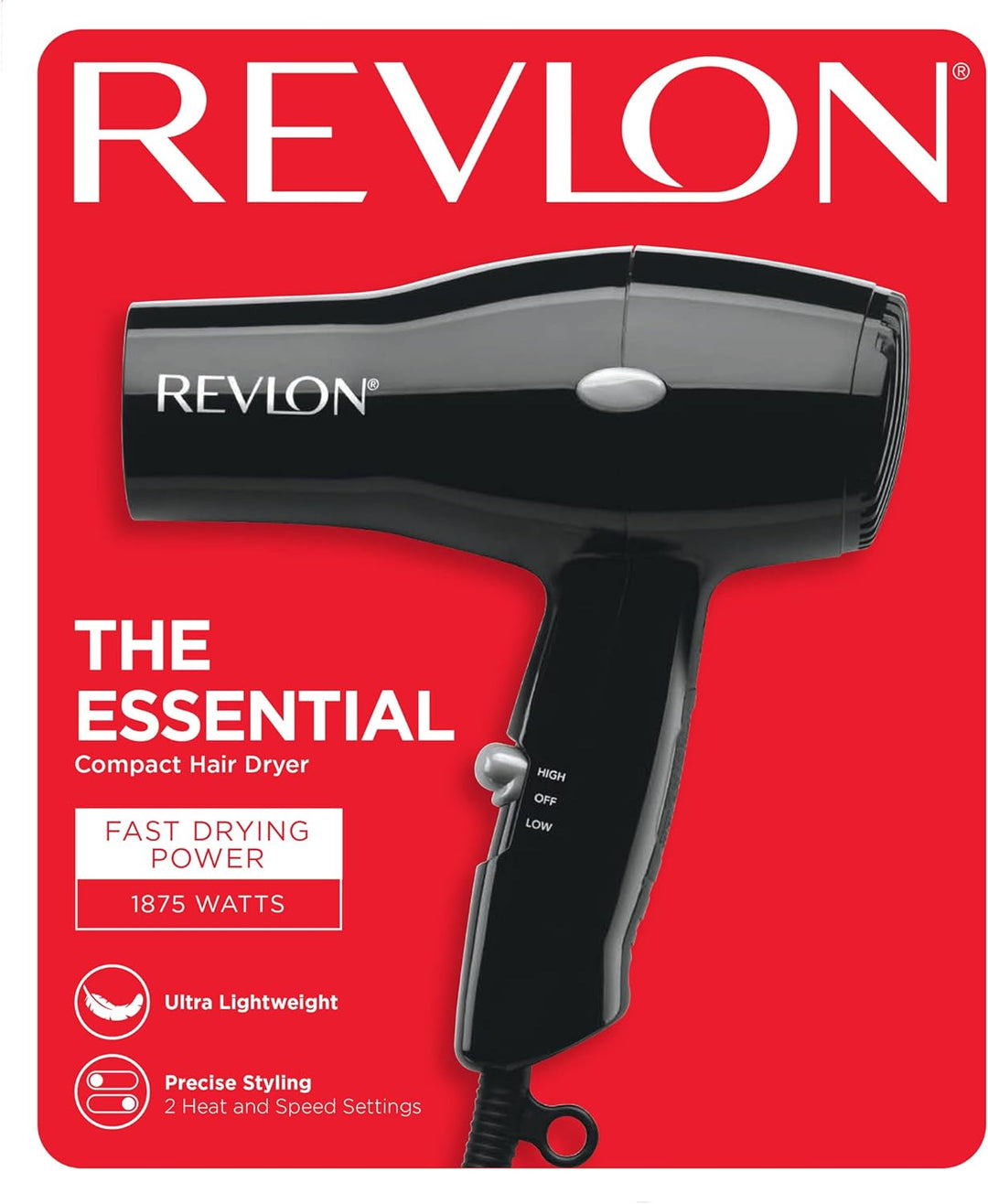 REVLON 1875W Travel Hair Dryer – Lightweight, Salon-Style Blowouts | Black
