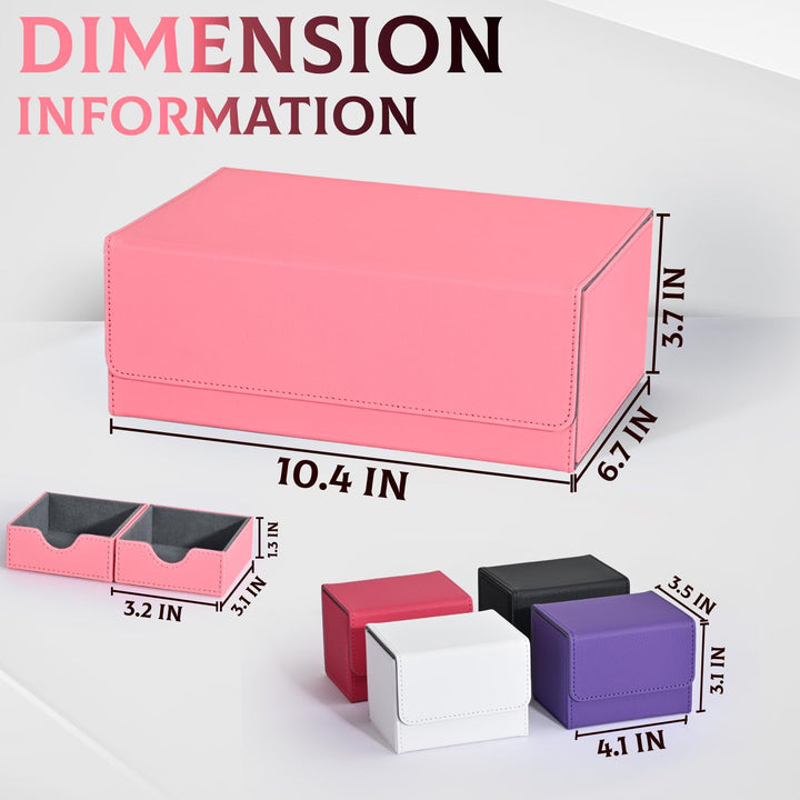 ZLCA Card Deck Box for Trading Cards with 4PCS Deck Cases, MTG Commander Deck Box Holds 900+ Single Sleeved Cards, PU Leather Magnetic Card Storage Box Fits for TCG CCG Magic Cards（Pink Set）