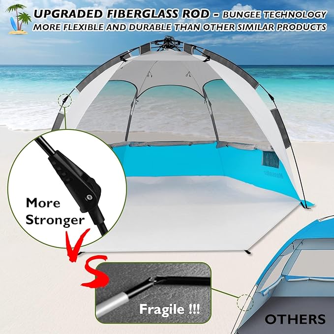 Beach Tent Pop Up Shade, Instant Beach Tents Sun Shelter with UPF 50+ UV Protection, Lightweight & Easy Setup Tent 2-6 Person