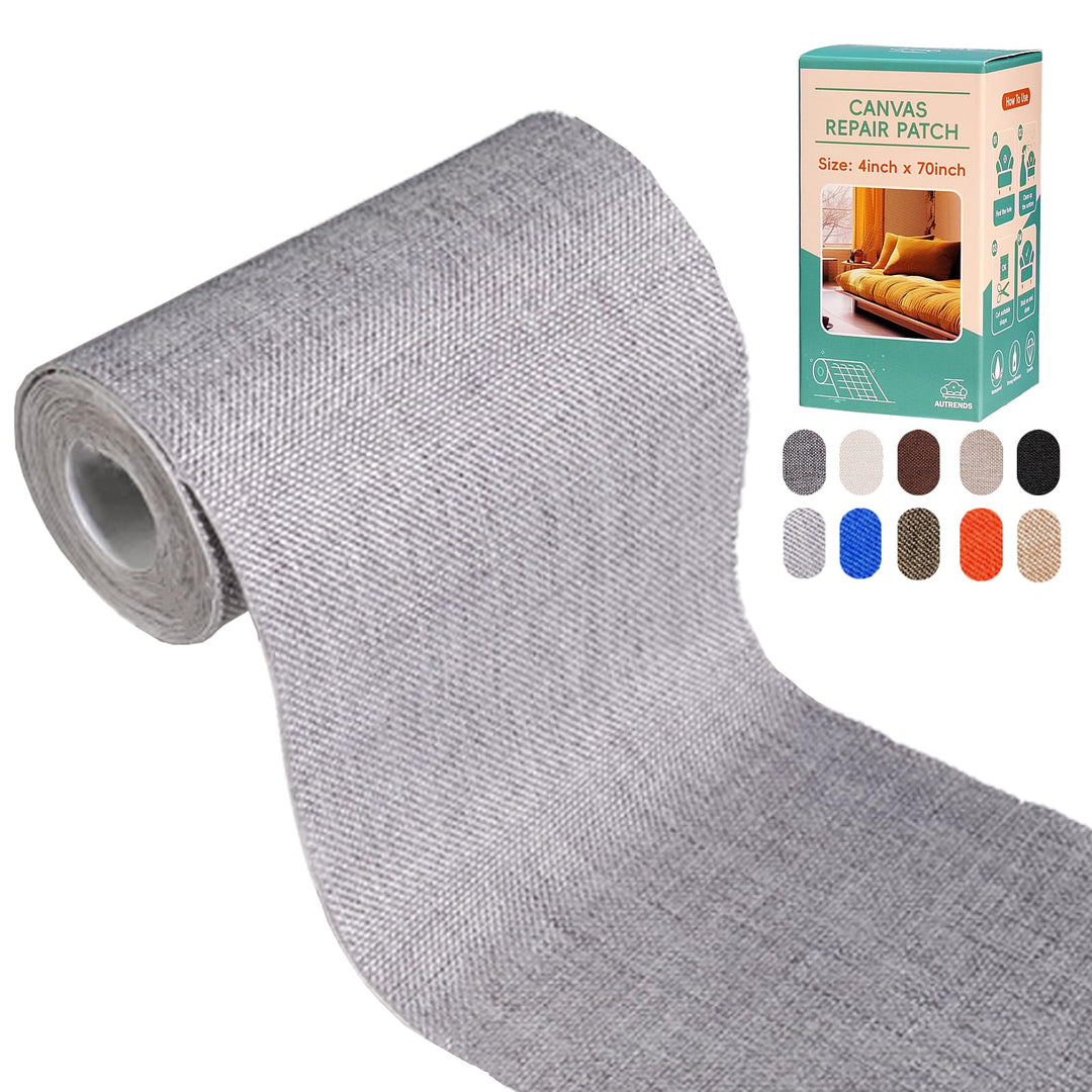 Autrends Canvas Repair Tape,Fabric Repair Patch,4×70 Inches,Outdoor Gear Patch, Waterproof,Self-Adhesive for Repairing Boat Covers,Tents,Sofas,Patio Umbrellas,Lounge Chairs,Awnings Light Grey