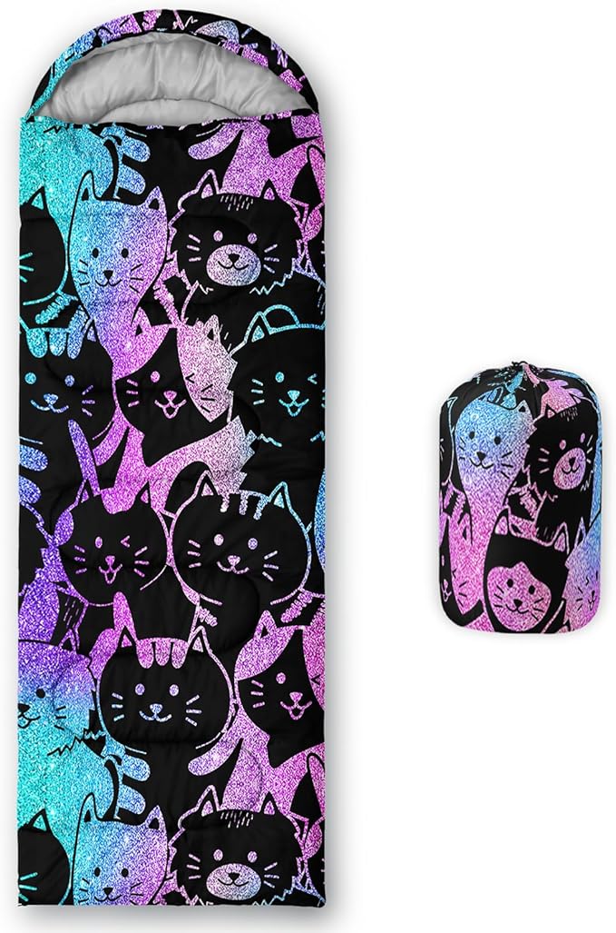 AILONEN Cartoon Fox Camping Sleeping Bag for Boys Girls Adults,Lightweight & Waterproof,3 Season Warm & Cold Weather,Portable,Kawaii Fox Printed Sleeping Bag,Traveling,Camping,Hiking