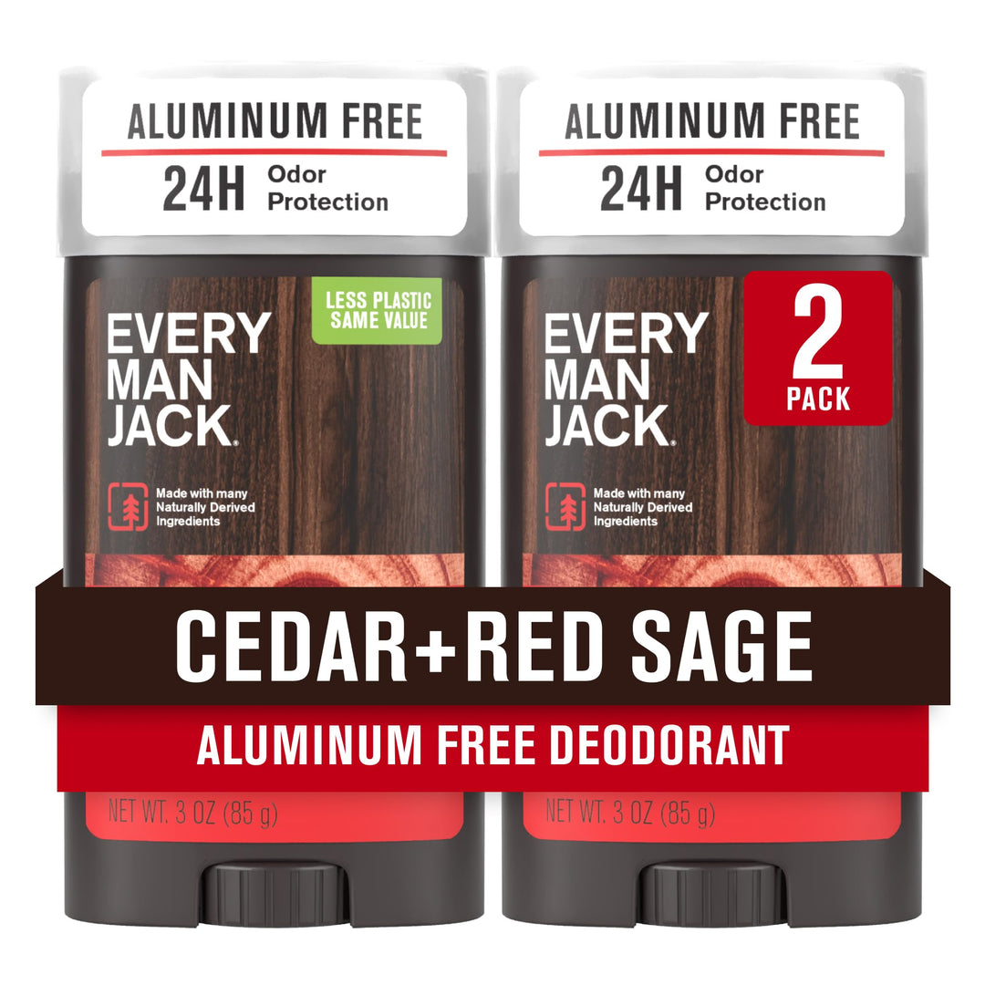 Every Man Jack Cedar + Red Sage Men’s Deodorant - Aluminum Free Deodorant - 24-Hour Odor Protection w/Naturally Derived Ingredients - 3oz (2 Pack)