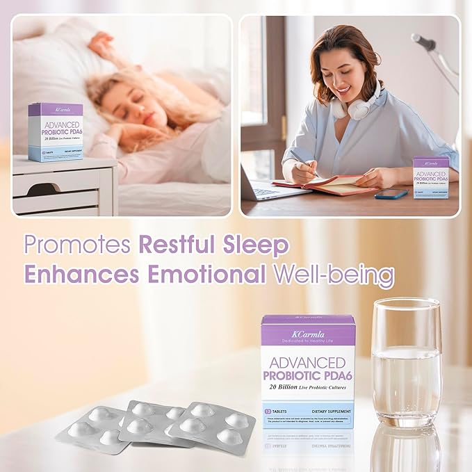 Advanced Probiotic PDA6-20 Billion CFU Probiotic- Sleep & Mood Balance, Gut Health & Digestive Wellness, Great Tasting, Portable 12 Tablets for Daily Support(12)