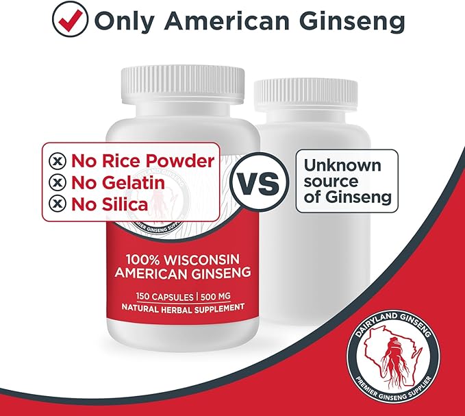 Dairyland American Ginseng Powder 8 oz and Capsules 75 ct Pack of Wisconsin Ginseng – Direct from Farmer to Consumer 西洋参