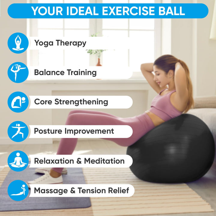 APEXUP Yoga Ball Exercise Ball, Anti Slip Stability Ball Chair, Heavy Duty Large Gym Ball for Fitness, Balance, Core Workout and Physical Therapy (S (15"~18") 45cm, Black)