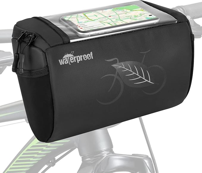 WOTOW Bike Waterproof Handlebar Bag, Bicycle Front Basket Pack with Touch Screen Phone Holder, Reflective Storage Pouch 3L for Men Women Kids Outdoor Road MTB Cycling