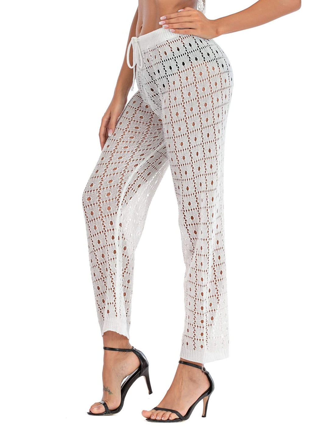 Womens Long Crochet Pants Coverup Casual Loose Net Bathing Suit Cover Up Pants