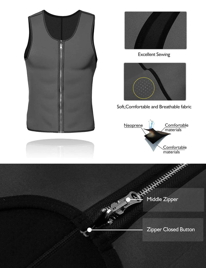 NonEcho Men Sauna Vest Hot Sweat Waist Trainer Corset Neoprene Tank Top Shapewear Slimming Shirt Workout Suit