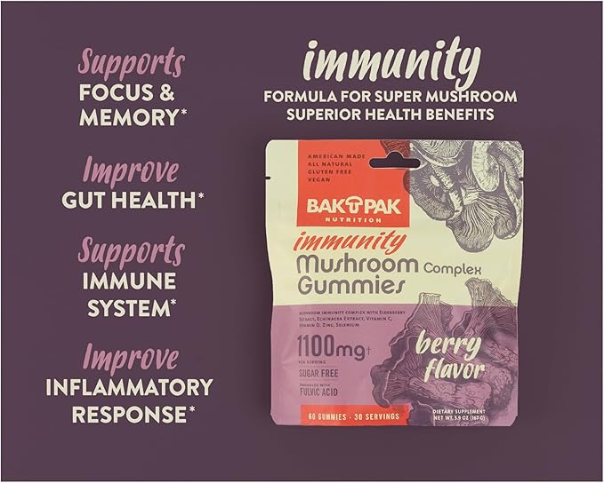 Immunity Mushroom Gummies – Mushroom Supplement w/Reishi, Turkey Tail, Chaga, Lion's Mane, Elderberry, and Echinacea – for Immune Support | Berry Flavor – Sugar Free, Vegan, Gluten-Free, 60 Gummies
