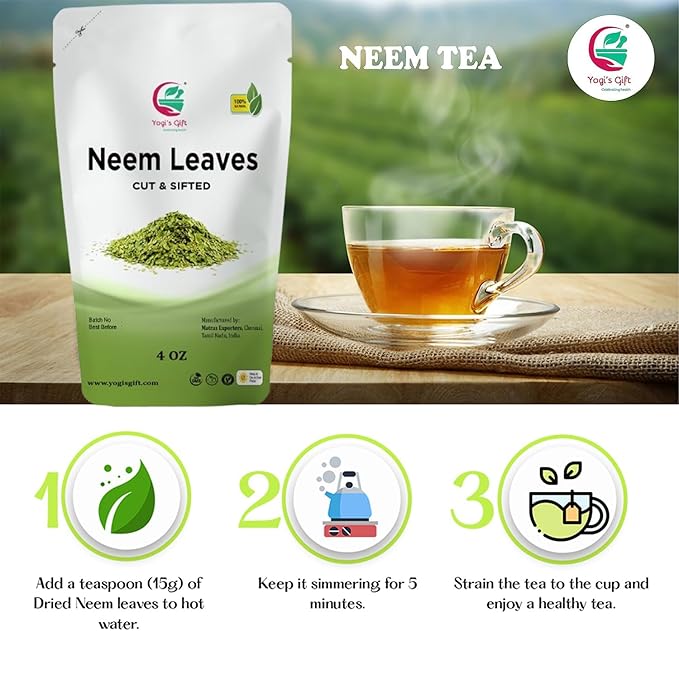 Neem Leaf 4 oz | 100% Natural Detox Neem Tea | Neem Leaves Cut and Sifted | Azadirachta Indica Leaf | Margosa Leaves | Non-GMO, Ethically Sourced | Nim Leaves | by Yogi's Gift®