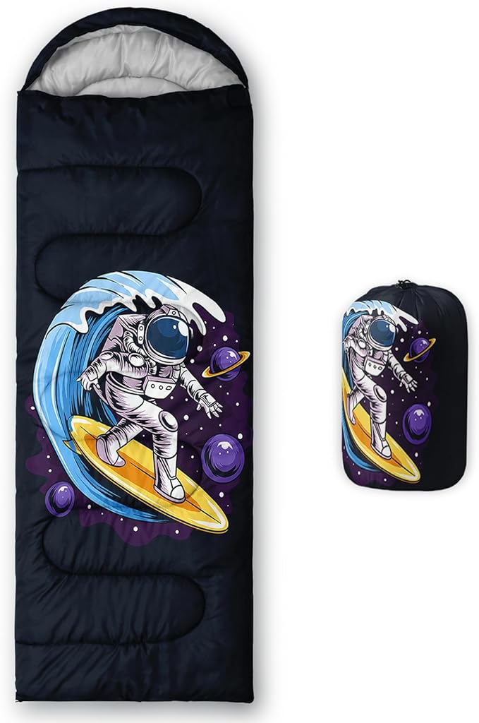 AILONEN Boys Sports Camping Sleeping Bags,Lightweight & Waterproof,3 Season Warm & Cool Weather,Black Player Basketball Sleeping Bags for Kids Adults,Travelling,Outdoors