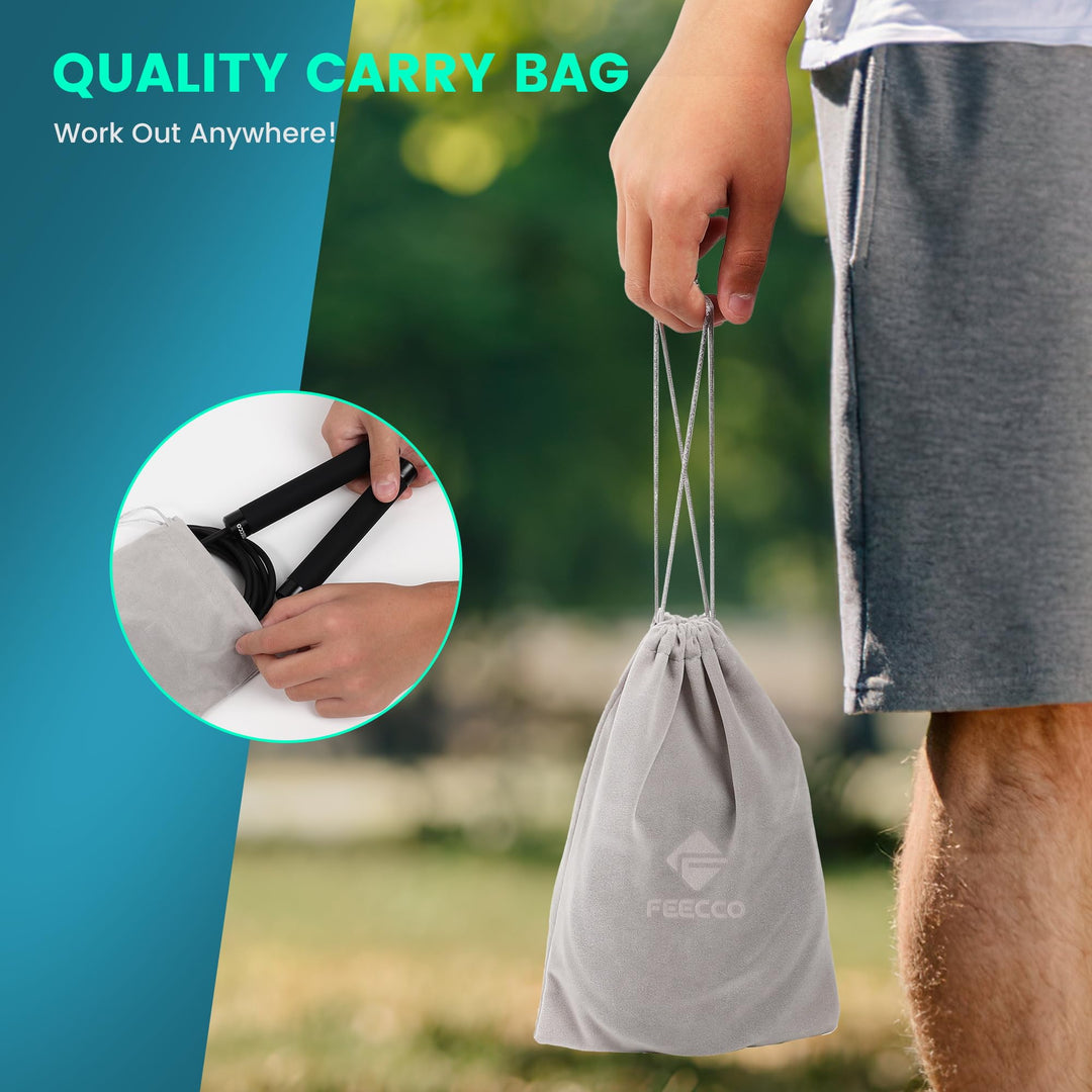 FEECCO FITNESS 1/2 lb Weighted Jump Rope for Boxing, Cardio, Crossfit Workout, 8~11ft Range Adjustable Length Steel Ropes with Ball Bearings and Metal Handles, Suitable for Men and Women