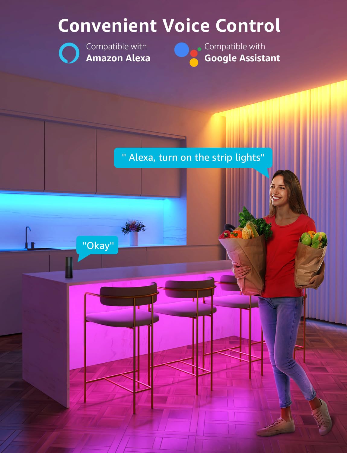 Lepro WiFi Smart LED Strip Light 10M 300LED, IP65, Works with Alexa and Google Home, Smart Life App Control, Colour Changing RGB LED Lights for Kitchen, Christmas, 2 Rolls of 5M