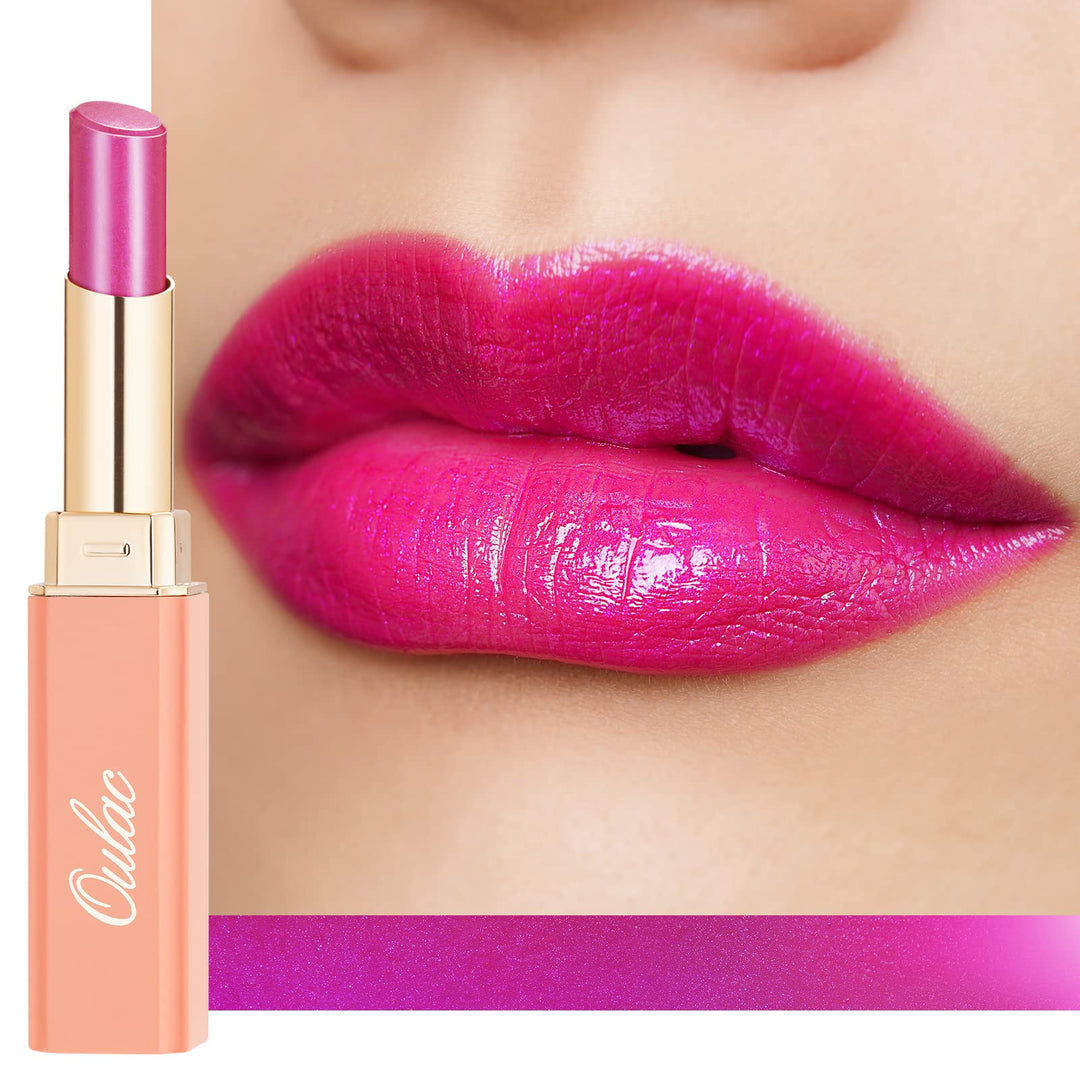 Oulac Moisture Pink Purple Lipstick - 2 In 1 Shimmer Lipstick & Lip Balm, Juicy & Glossy Finish, Long Lasting Hydrating, Smooth