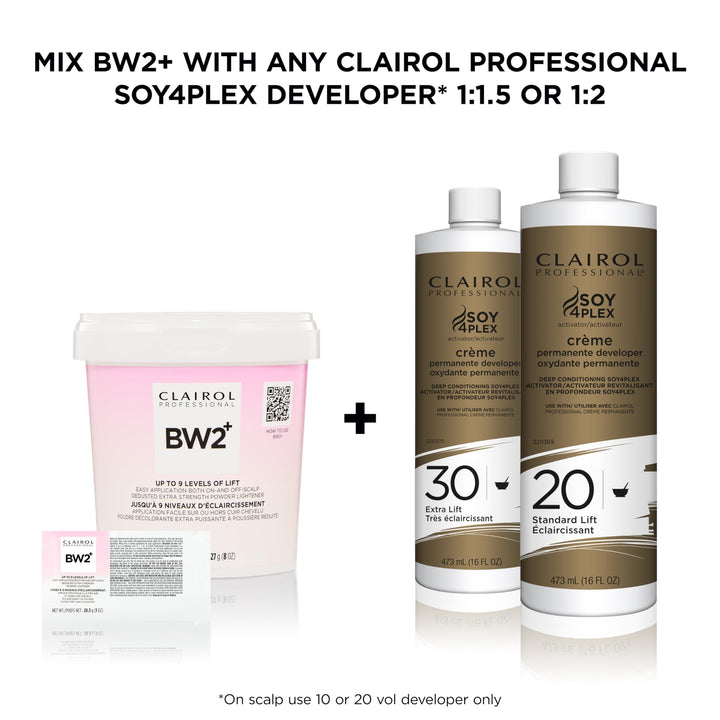 Clairol Professional BW2+ Dedusted Extra Strength Powder Lightener for Hair Highlights, 1 oz.