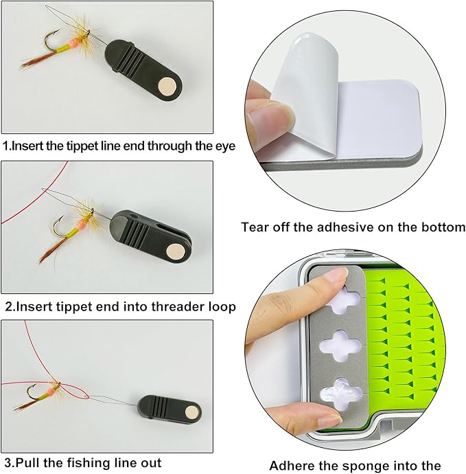 AVENTIK EUPHENG Fly Fishing Boxes Silicone Super Slim Fishing Storage Fishing Tackle Case Waterproof Pocket 7.36"X4.02"X0.63"/5.39"X3.74" X0.63'' (1PC-G048LB:7.36"X4.02"X0.63" with Hook fly threader)