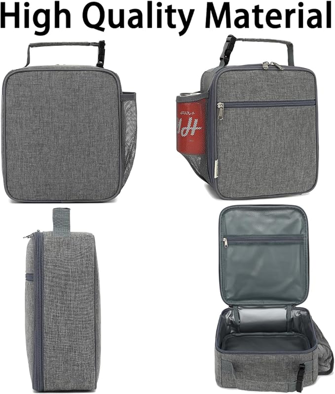 Lunch Box for Kids Boys Girls Men Women, Insulated Small Soft Cooler Lunch Bag Kit for School Work Picnic Travel - Reusable Portable lunchbox, Grey