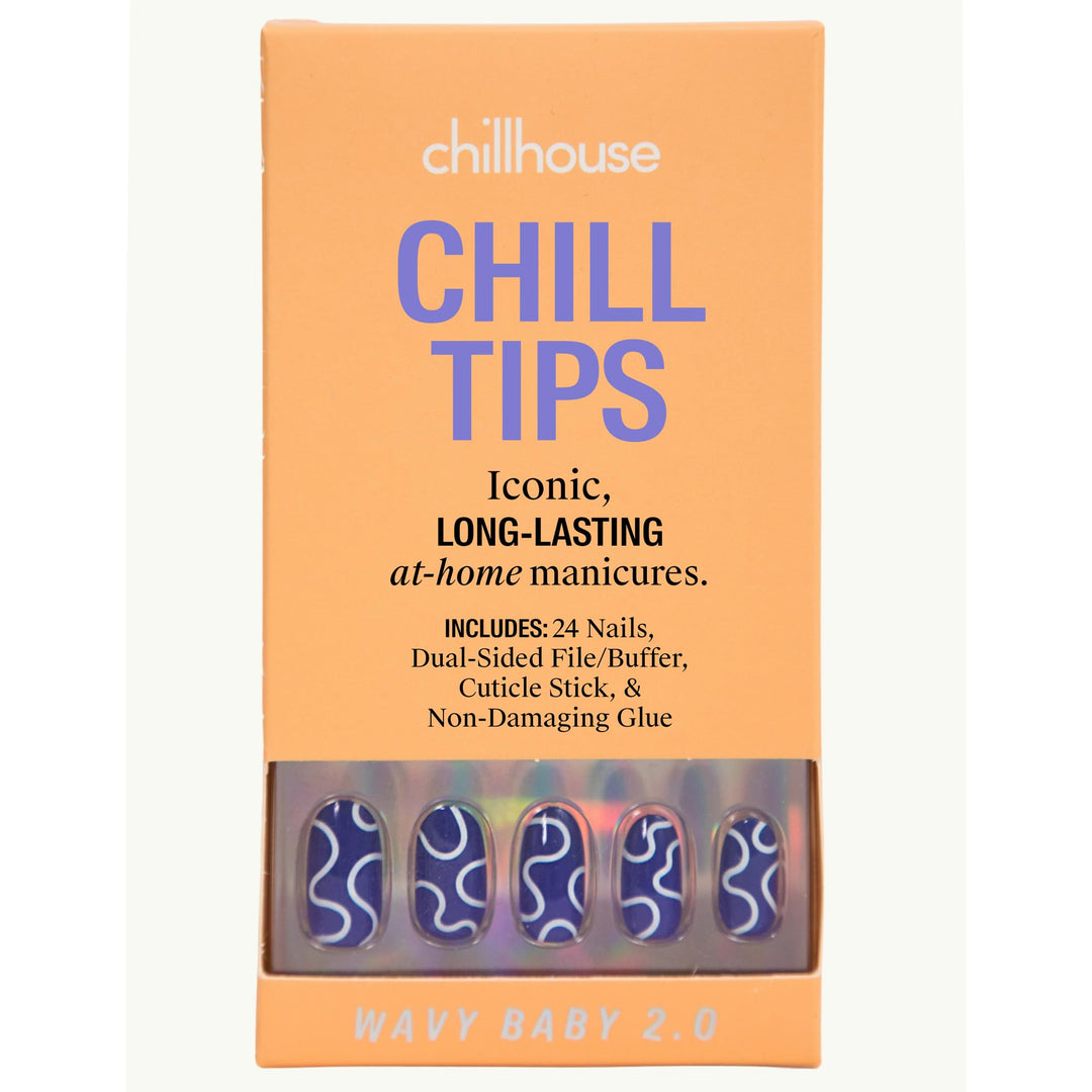 Chillhouse - Chill Tips, Press on Nails Kit - Wavy Baby 2.0 (Oval) - 24 Nail Shapes & Sizes - Up to 3 Weeks of Wear - Customizable Fit - Reusable - Latina Founded & Women Owned - Beauty & Self Care