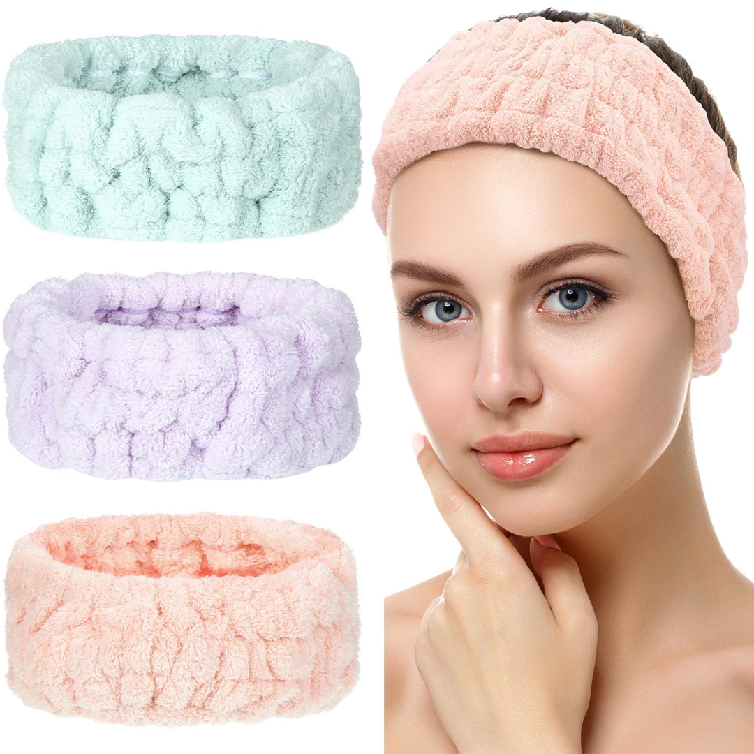 Chuangdi 3 X Face Wash Bands For Makeup And Yoga Sports Shower Face Spa Headband Elastic Headband For Girls And Women (Light Ora