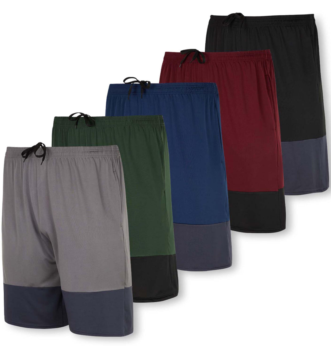 Real Essentials Mens Dry Fit Shorts Dri Active Wear Short Men Athletic Performance Basketball 9 Inch Inseam Sweat Tennis Soccer Running Essentials Gym Casual Workout Sports, Set 15, S, Pack of 5