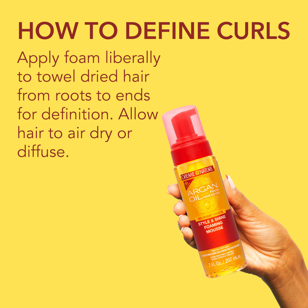 Creme of Nature Argan Oil Foaming Mousse, Style & Shine, Creates Soft Wraps, Defines Curls, Prevents Frizz & Adds Exotic Shine, 7 Fl Oz