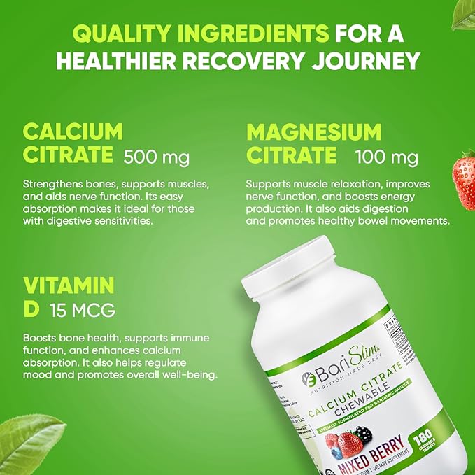 BariSlim Chewable Bariatric Multivitamin Tablets - Specially Formulated Chewable Tablets for Patients After Weight Loss Surgery - Easy to Digest & Great Tasting Fruit Flavors | Pack of 2