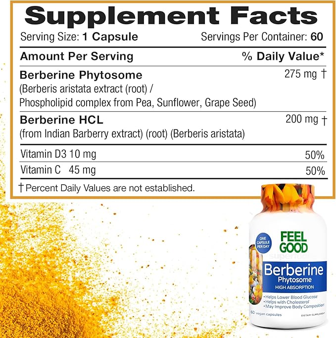 Berberine - High Absorption - 2200mg Equivalent - Herbal Supplement - Lower Blood Glucose - Helps Cholesterol - 60 Capsules
