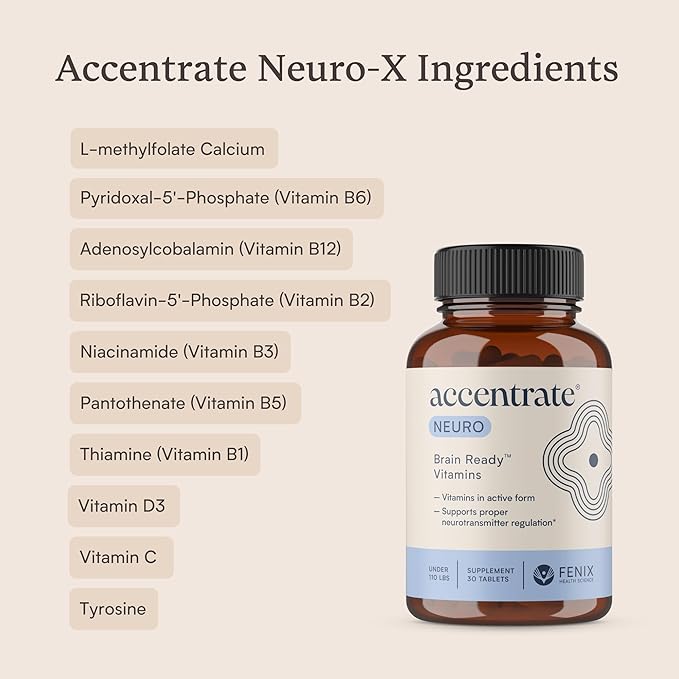 Accentrate® Neuro X - Complete Vitamin B Complex | Active Multivitamin w/L-Methylfolate (5-MTHF), Adenosylcobalamin (B12), Pyridoxal-5'-Phosphate (P5P) | Brain Health | MTHFR Supplement | 30 Tablets