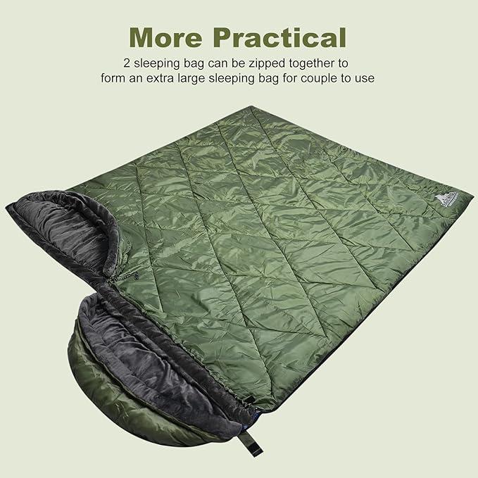 AGEMORE Cotton Flannel Sleeping Bag with Fleece Lined Hood, Waterproof XL Sleeping Bag for Adults, for Cold Weather Camping Backpacking or Hiking, 3-4season with Compression Sack