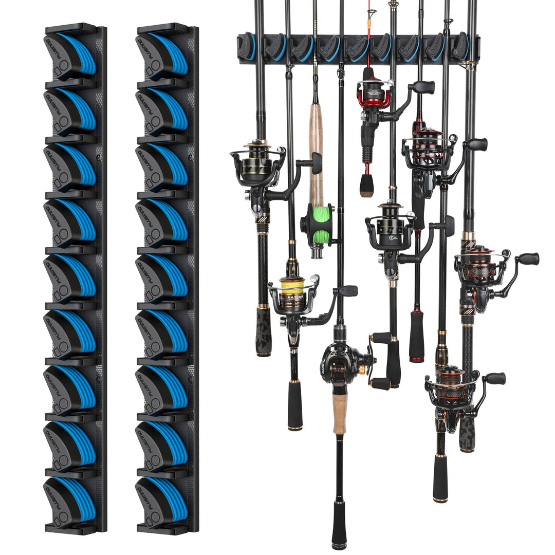 PLUSINNO 2 pack Vertical Fishing Rod rack, Wall Mounted Fishing Rod holder, 2 Packs Fishing Pole Holders Hold Up to 18 Rods or Combos, Fishing rod holders for garage, Fits Most Rods of Diameter 3-18mm