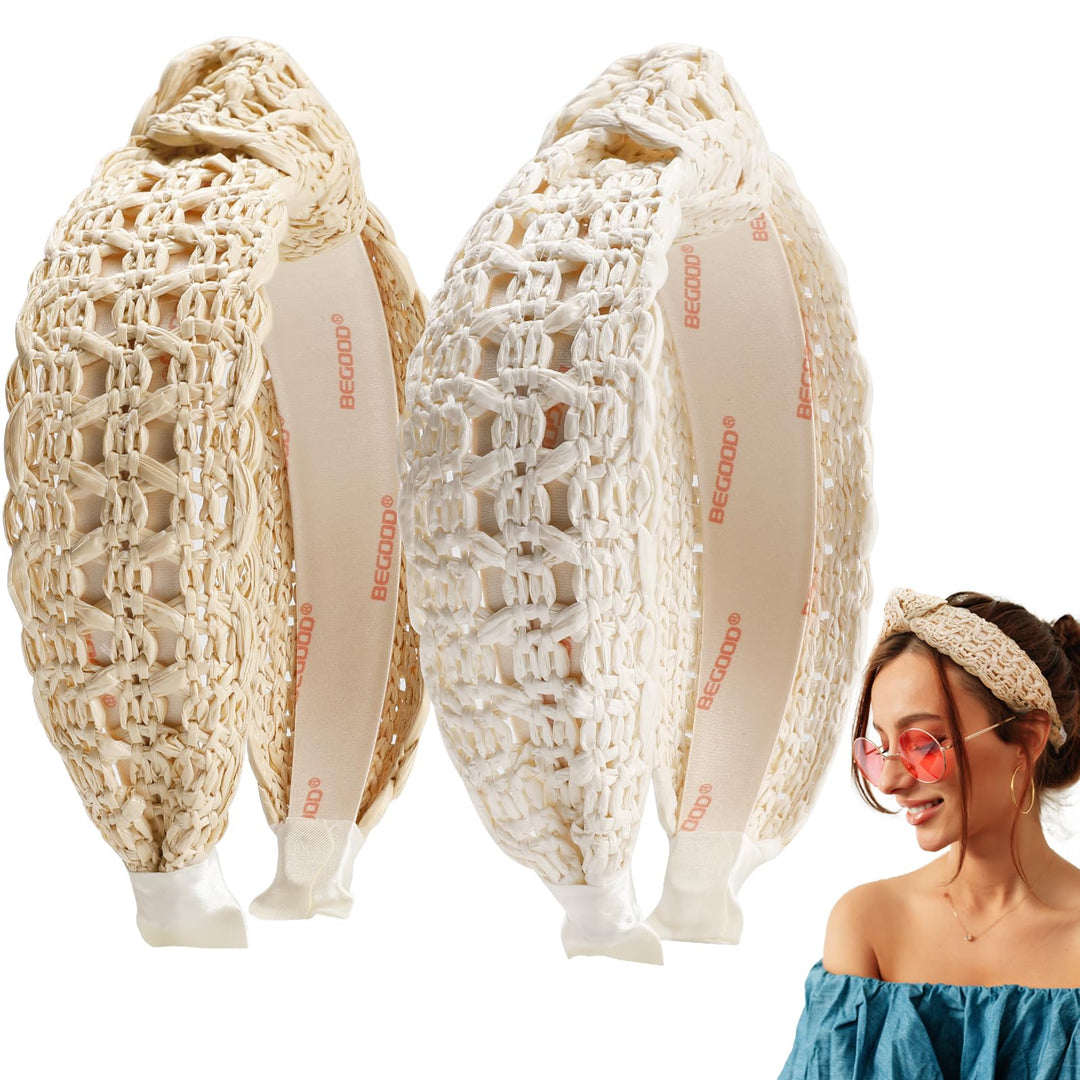 Begood Headbands For Women Knotted Wide Headband Fashion Raffia Hairband Top Knot Head Bands Designer Headbands Turban Hair Acce