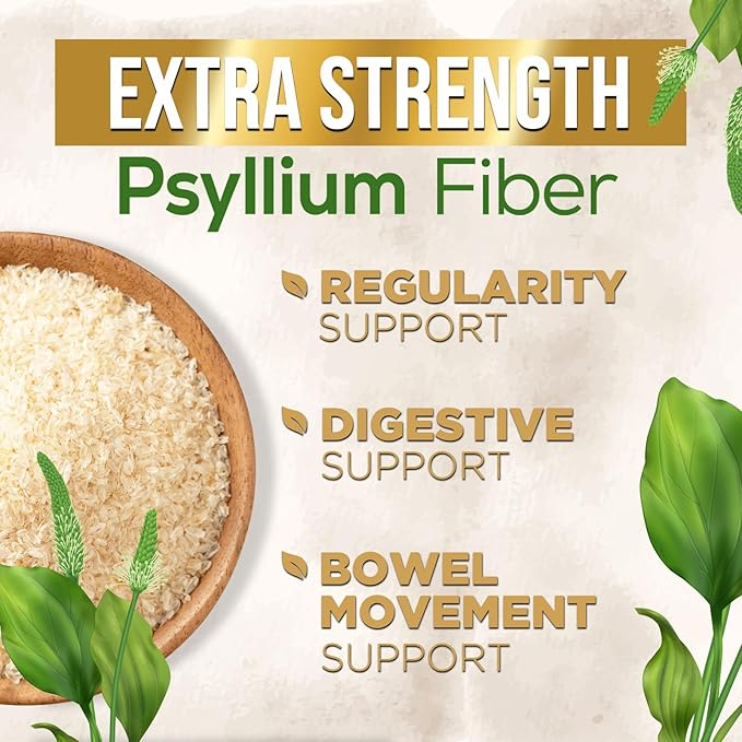 Psyllium Husk Fiber Supplement 1500mg, Natural Daily Soluble & Insoluble Fiber Pills, Psyllium Husk Powder Capsules Supports Digestion Colon Health & Regularity, Plant Based Supplement - 120 Capsules