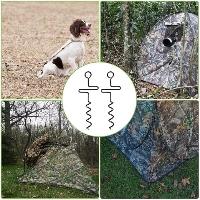 4 Pcs Hunting Blinds and Tarps Auger Stakes-13 Inch Steel Hunting Blind Stakes-Heavy Duty Forged Steel Tent Stakes for Ground Blinds Tent Camping and Tarps