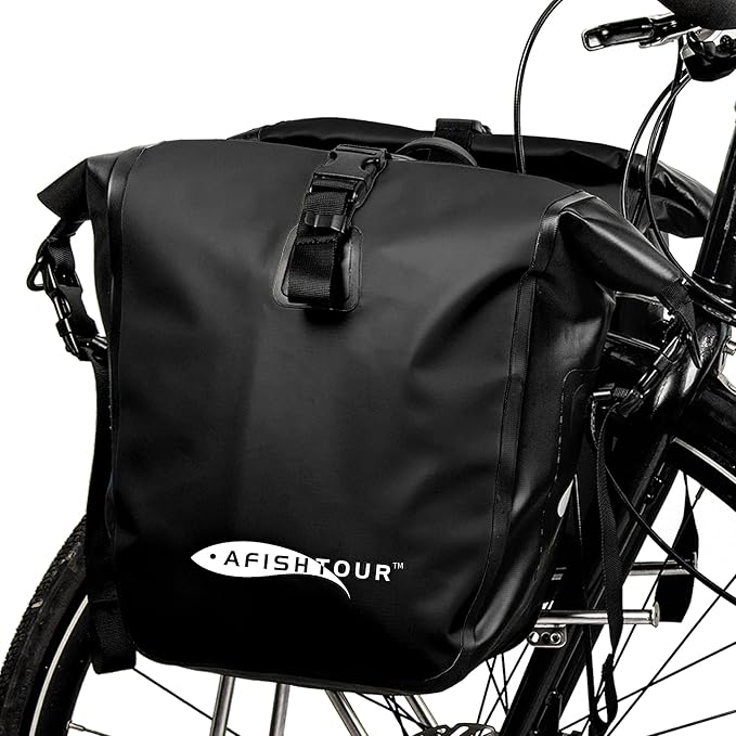 Waterproof Bike Pannier - 15L Saddle Bag for Bicycles Rear Rack - Bike Bag for Grocery, Laptop (Black, 1 PCS)