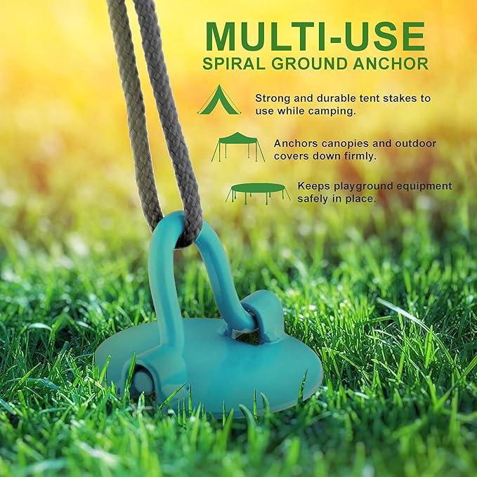 7Penn Ground Anchors Screw in 4 Pack - 16 Inch Sky Blue Spiral Dog Leash Ground Anchor Tie Down - Heavy Duty RV Canopy Stakes for High Wind Camping Tents with 475 lbs Pull Force