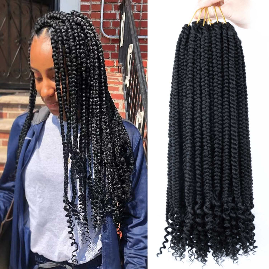 6 Packs Crochet Box Braids Curly Ends 18 Inch Bohemian Box Braids Crochet Hair For Black Women (1B, 18 Inch)