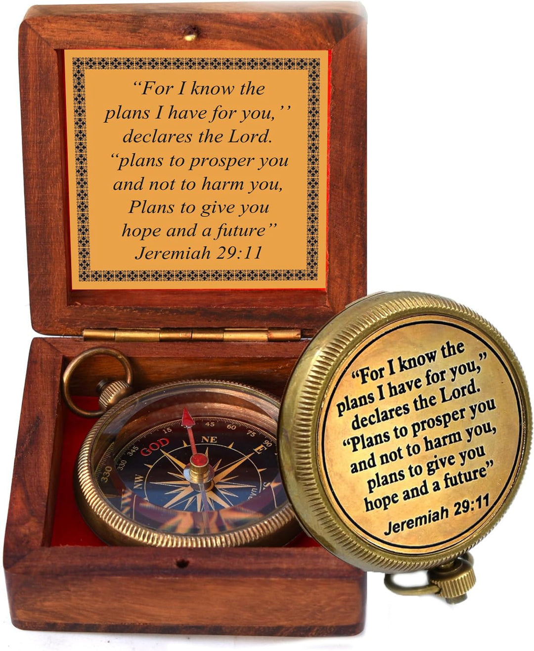 for I Know The Plans I Have for You Engraved Compass with Wooden Box,Jeremiah 29 11,Christian Gifts for Men, Catholic Gifts,Baptism Gifts,Gift Compass,Graduation Gifts for Women Mens Boy Girls-Gifts