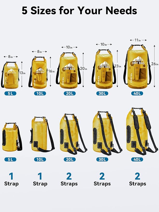 HEETA Waterproof Dry Bag with Phone Case Bundled with Upgraded Dry Bag with Zippered Pocket for Women & Men, Roll Top Lightweight Dry Storage Bag Backpack for Kayaking, Boating, Camping (Yellow 5L)