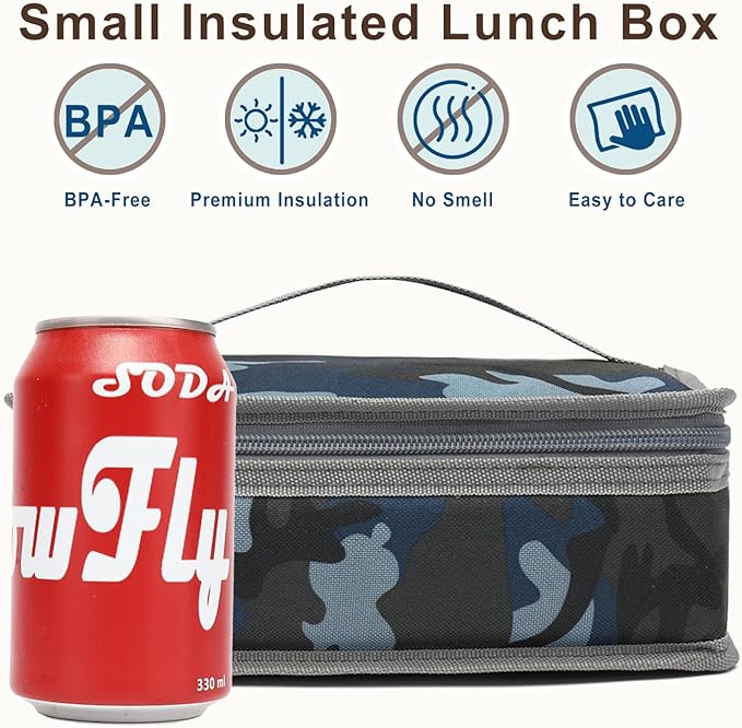 FlowFly Small Insulated Lunch box Portable Soft Bag Mini Cooler Thermal Meal Tote Kit with Handle for Work & School, Camo