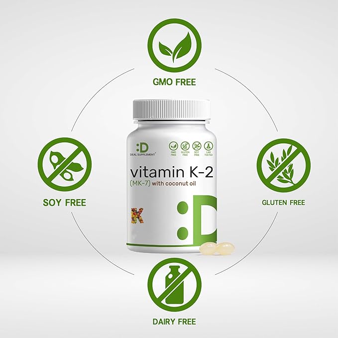 Vitamin K2 MK-7, Infused with Virgin Coconut Oil Softgels | Premium Menaquinone-7 Form, Easily Absorbed Vitamin K Supplement – Bone, Joint, & Immune Support – Non-GMO