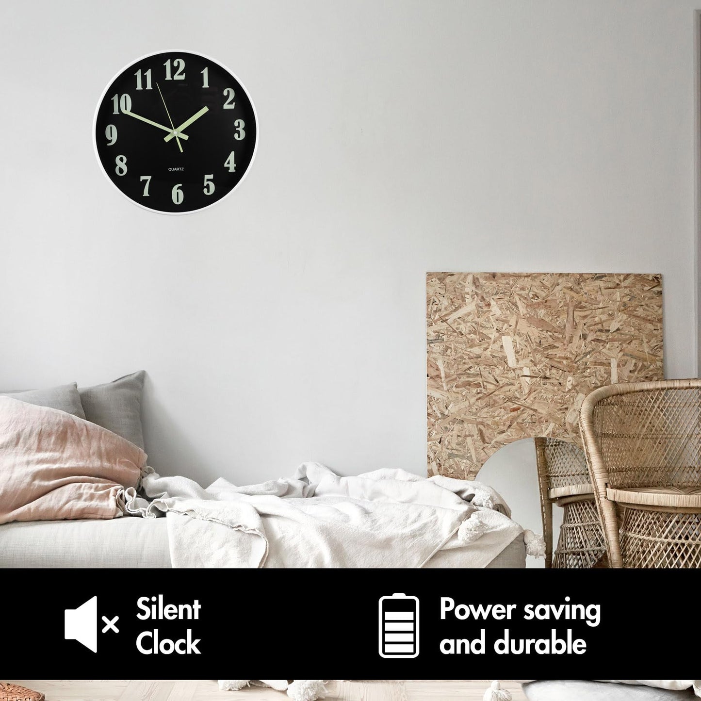 GEOKILO 12 Inch Luminous Wall Clocks, Silent Wall Clock Non Ticking, Wooden Modern Round Clock with Night Light, Decorative Wall Clock for Kitchen Office Bedroom (Battery Not Included)