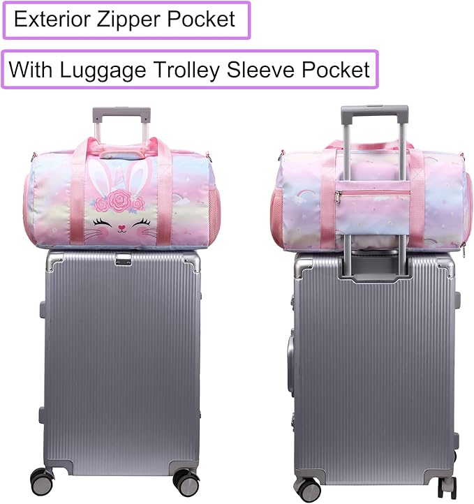 Unicorn Dance Bag for Girls Travel Duffel Bags Girls Sports Gym Bag Overnight Ballet Dance Bag with Shoe Compartment and Wet Compartment（Pink）
