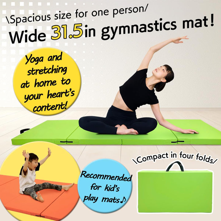 KaRaDaStyle Gymnastics Mat 4-Folding Stretch Mats 71"x31"x2" Exercise Muscle Training Children Play Horizontal Bar Mat Yoga Sports Soundproof Home Use (Blue/4-fold)