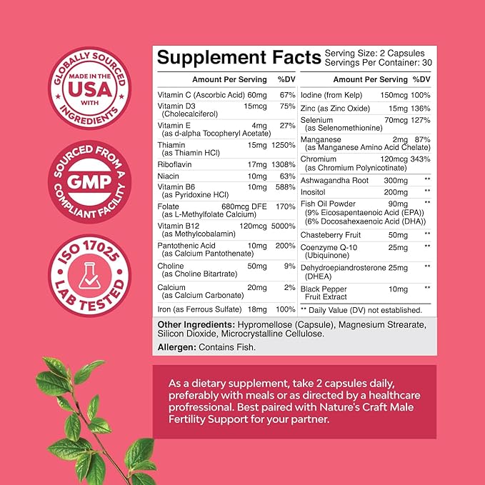 Fertility Supplement for Women with Prenatal Multivitamins - Female Fertility Support with Prenatal Choline Inositol Folate Chasteberry and CoQ10 Blend for Women to Promote Faster Conception